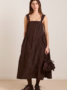 Damson Madder Elina Midi Dress - Choc Taffeta
